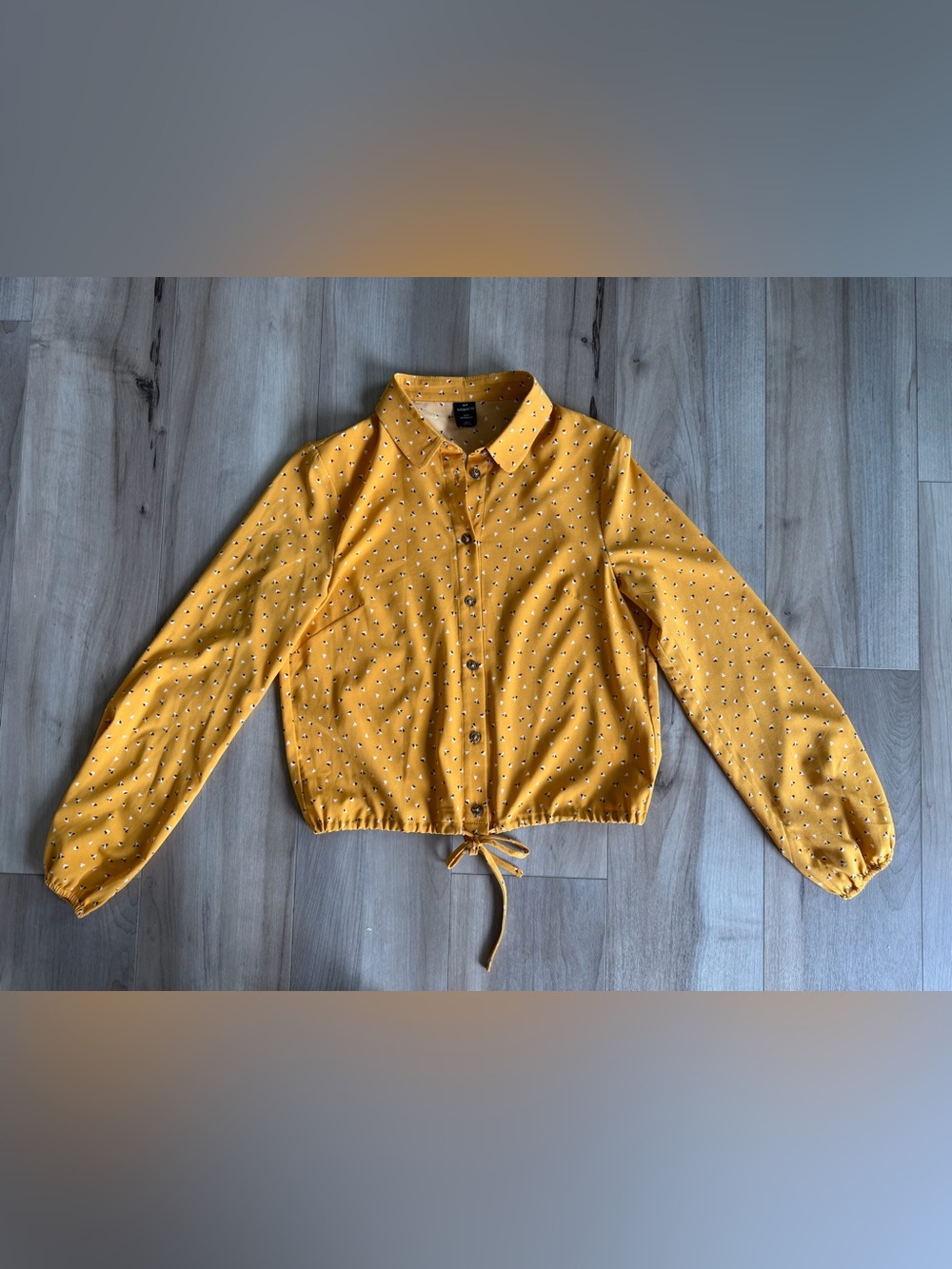 Woman’s H&M Mustard Yellow Button-Front Drawstring Blouse